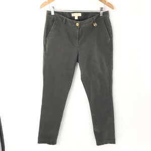 Michael Kors Women Pants Mid Rise Slim Ankle Green Gold Logo Sz 6